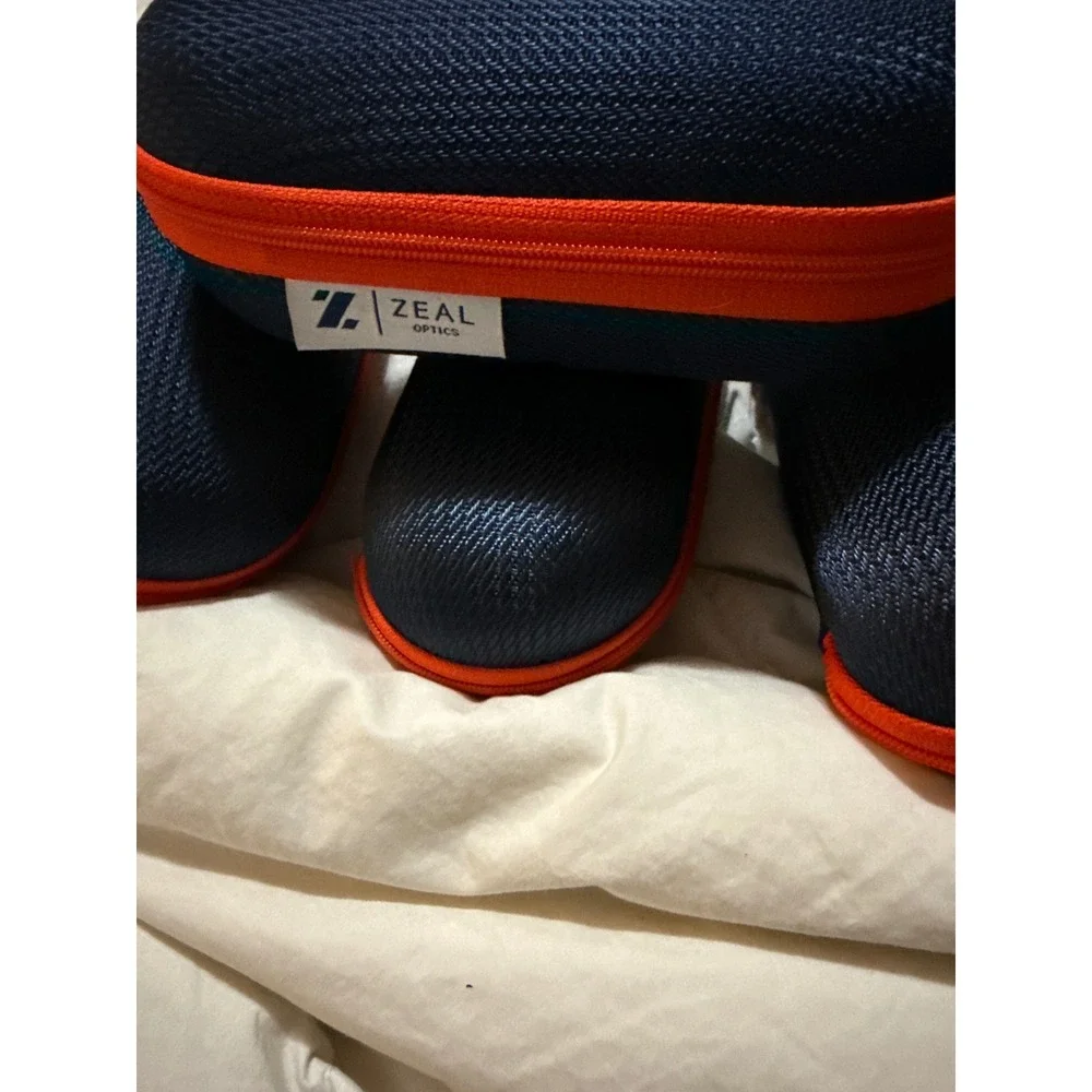 Zeal Optics Hard Shell Sunglasses Case Navy Orange Zipper Storage Pouch 4 total